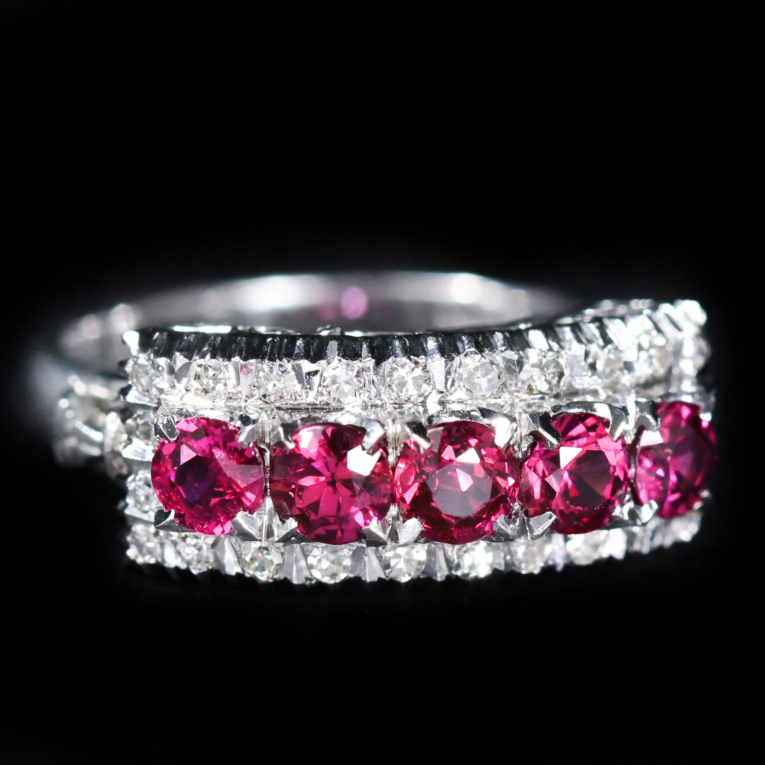 1950's 18K White Gold 1.25 CTW Ruby and Diamond Ring