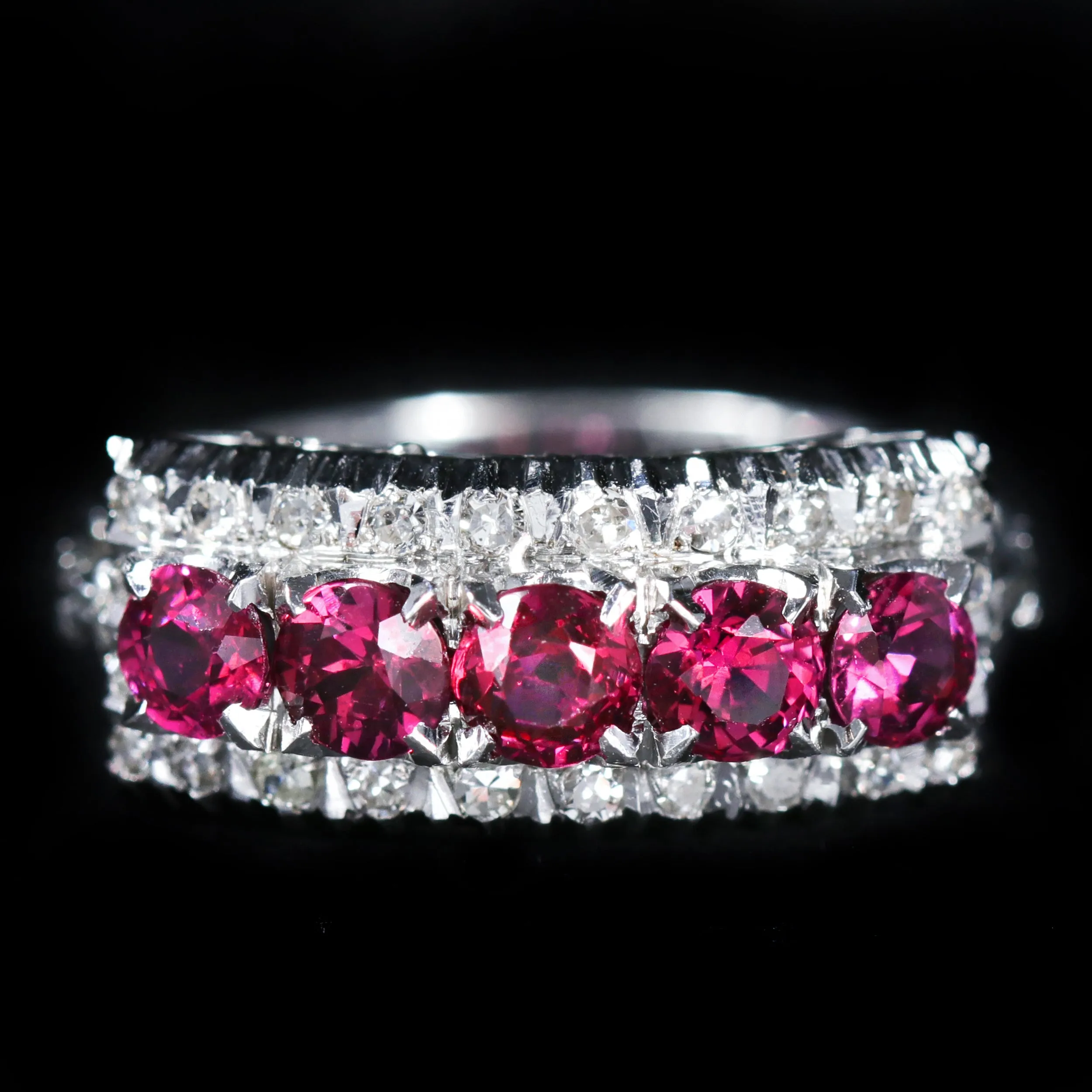 1950's 18K White Gold 1.25 CTW Ruby and Diamond Ring