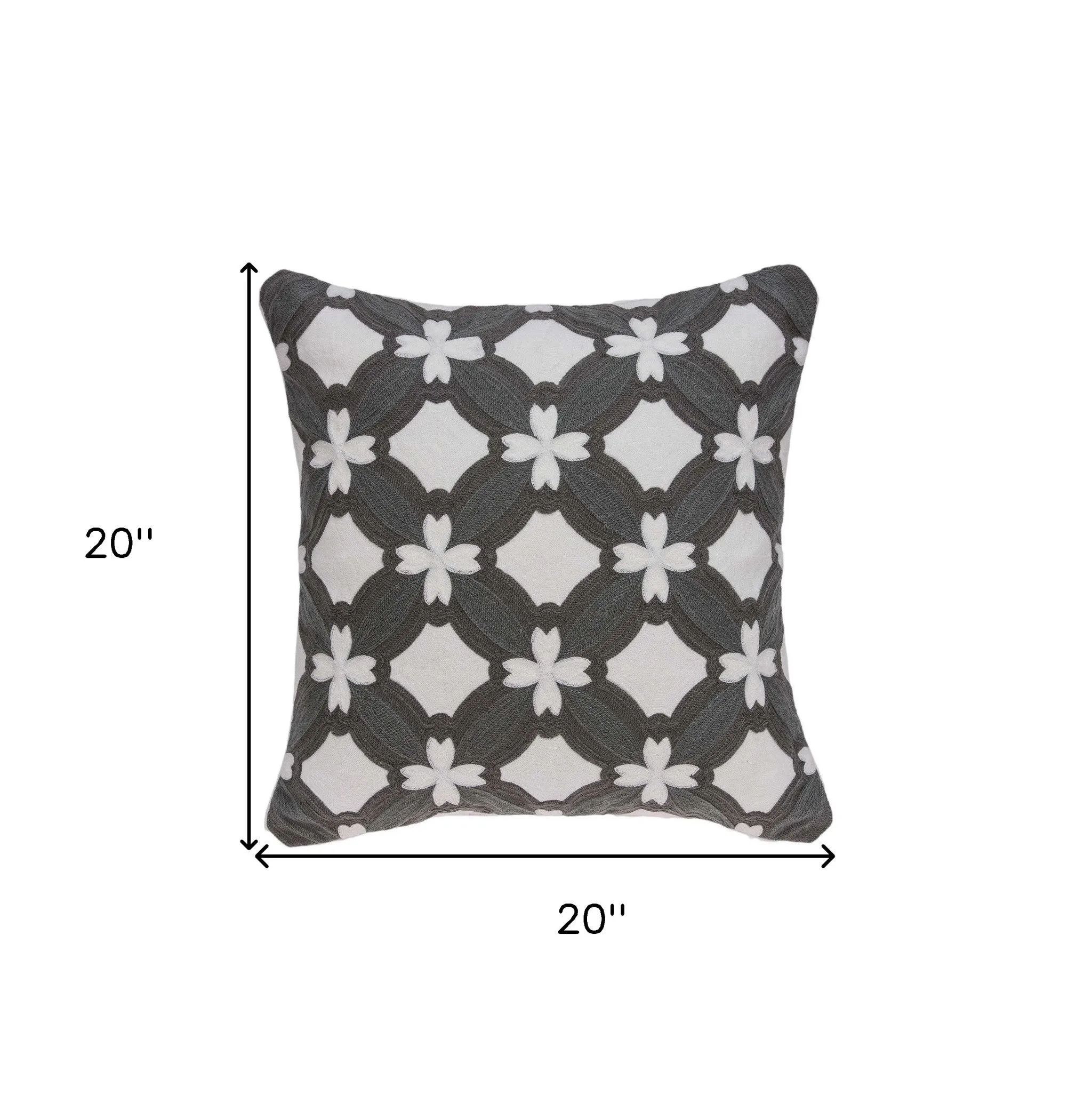20" X 7" X 20" Transitional Gray And White Pillow Cover With Poly Insert