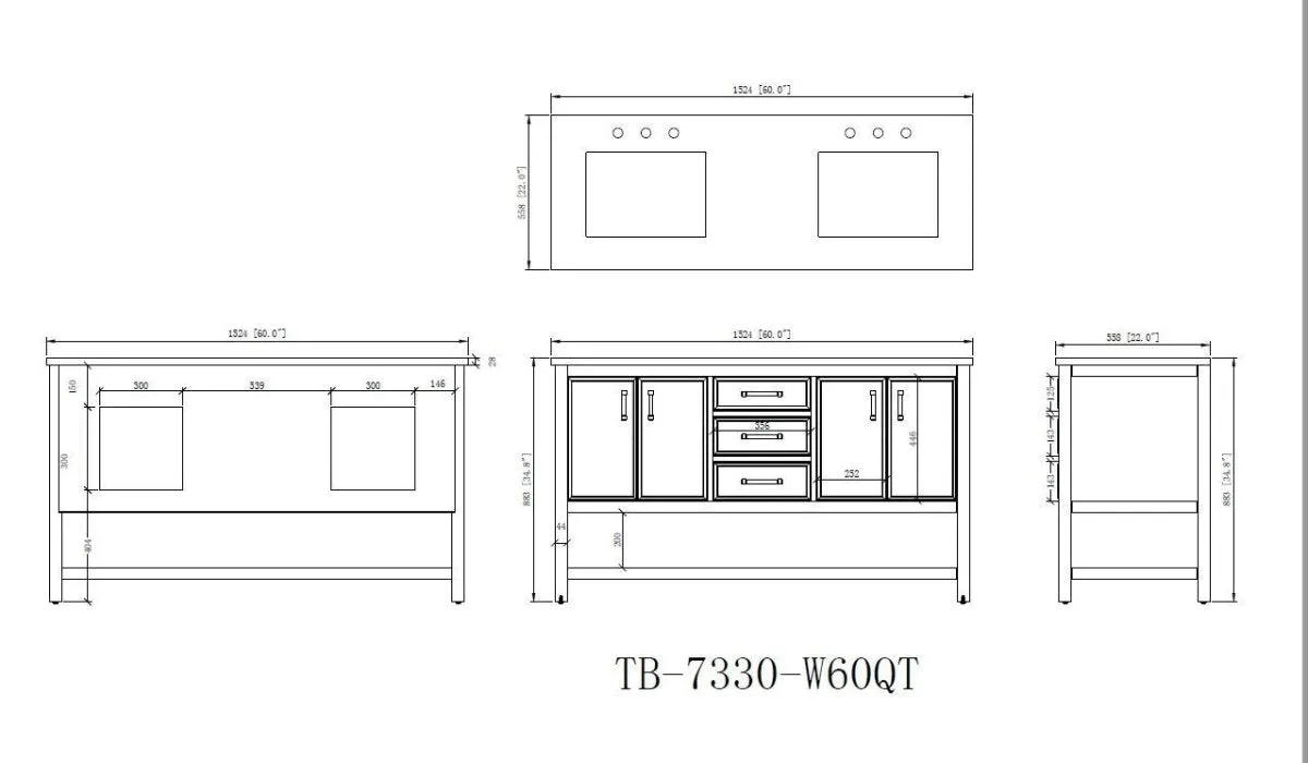 60" Tennant Brand Navy Blue Double Sink Bathroom Vanity - Felton  # 7330-D60NB