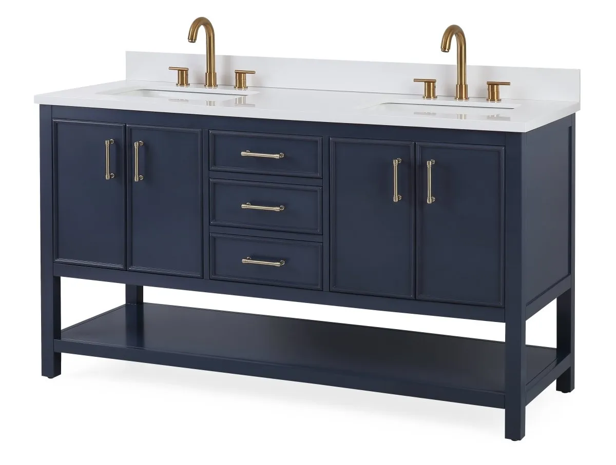 60" Tennant Brand Navy Blue Double Sink Bathroom Vanity - Felton  # 7330-D60NB