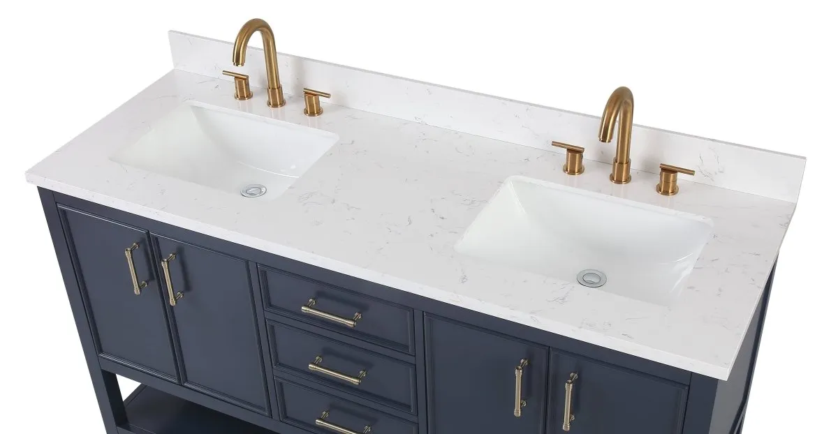 60" Tennant Brand Navy Blue Double Sink Bathroom Vanity - Felton  # 7330-D60NB