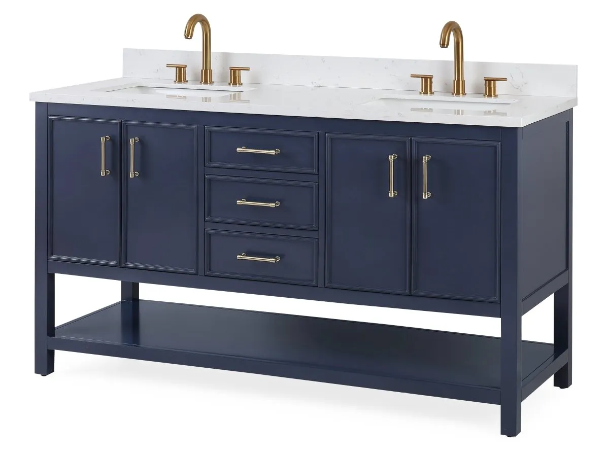 60" Tennant Brand Navy Blue Double Sink Bathroom Vanity - Felton  # 7330-D60NB
