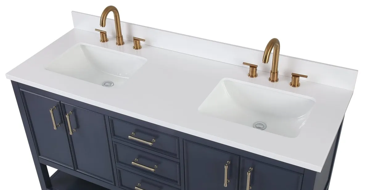 60" Tennant Brand Navy Blue Double Sink Bathroom Vanity - Felton  # 7330-D60NB