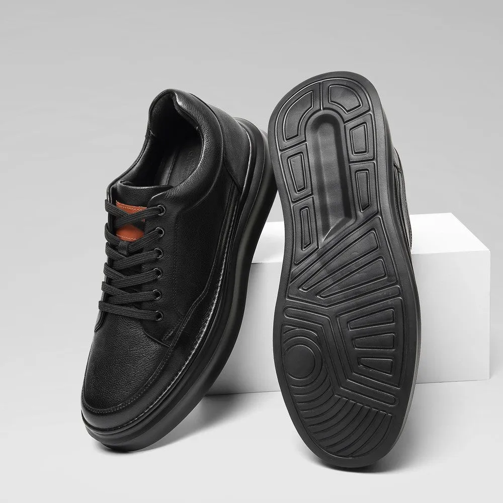 7 CM/2.76 Inches CMR CHAMARIPA Men's Black Leather Elevator Sneakers