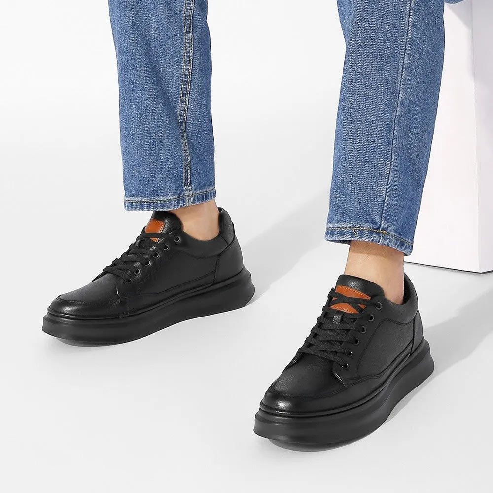 7 CM/2.76 Inches CMR CHAMARIPA Men's Black Leather Elevator Sneakers
