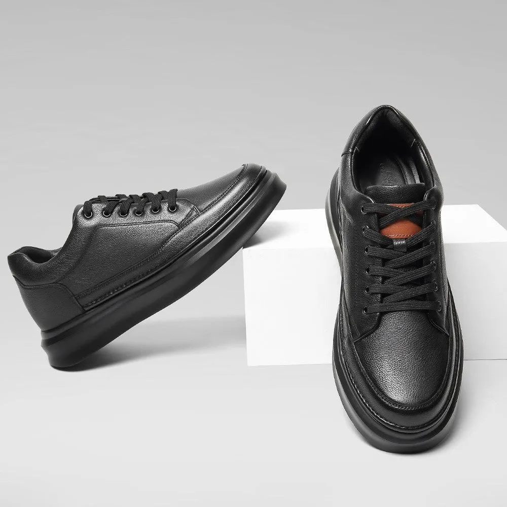 7 CM/2.76 Inches CMR CHAMARIPA Men's Black Leather Elevator Sneakers