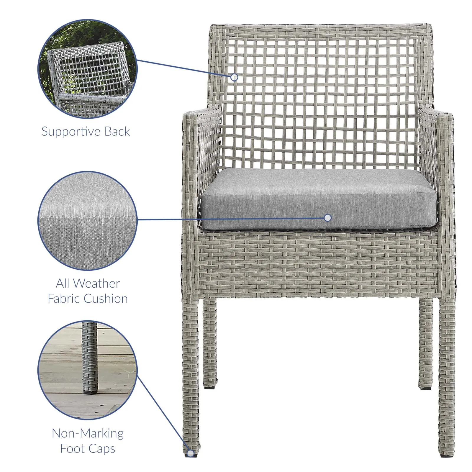 Aura Dining Armchair Outdoor Patio Wicker Rattan Set of 2 Gray Gray EEI-3561-GRY-GRY