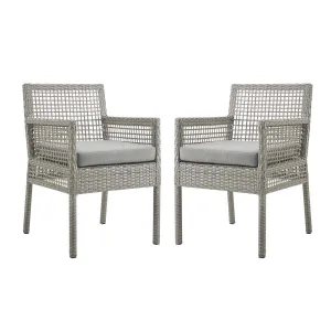 Aura Dining Armchair Outdoor Patio Wicker Rattan Set of 2 Gray Gray EEI-3561-GRY-GRY