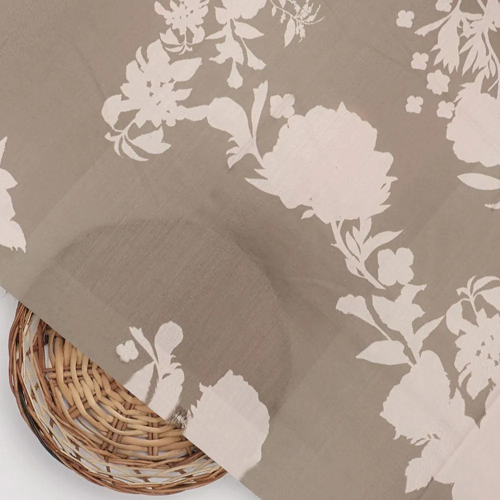 Beautiful Brown Floral Branch Digital Printed Fabric - Muslin
