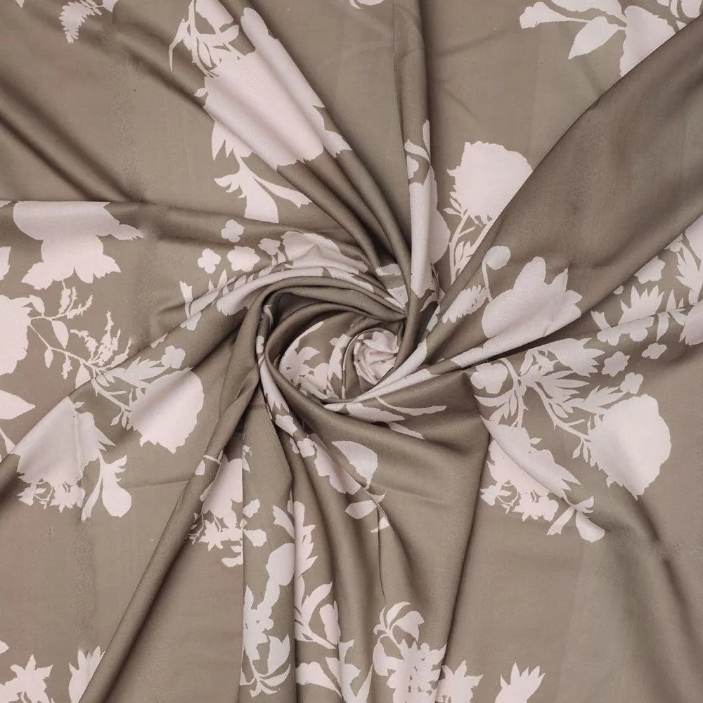 Beautiful Brown Floral Branch Digital Printed Fabric - Muslin