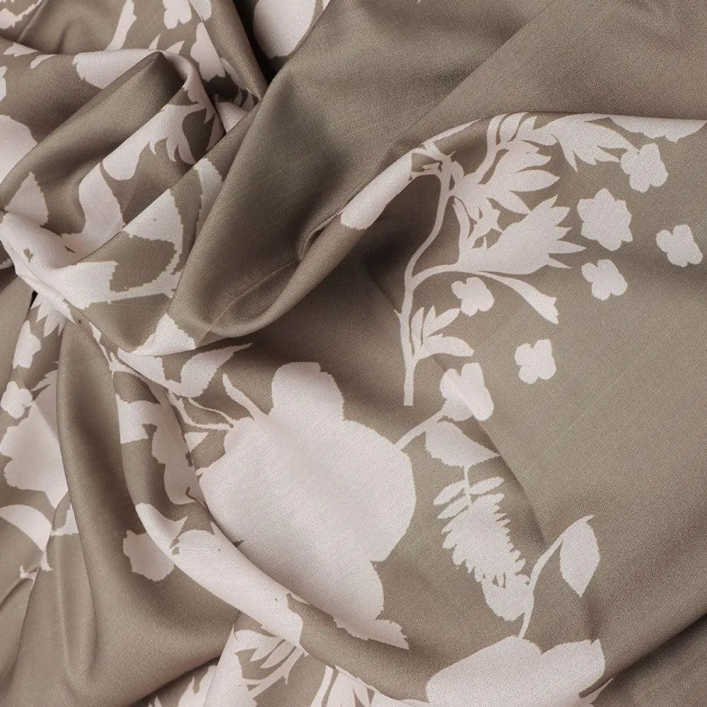 Beautiful Brown Floral Branch Digital Printed Fabric - Muslin