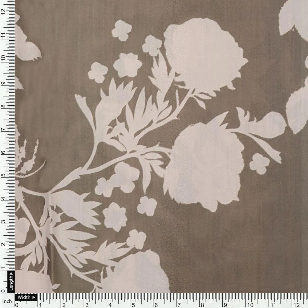 Beautiful Brown Floral Branch Digital Printed Fabric - Muslin