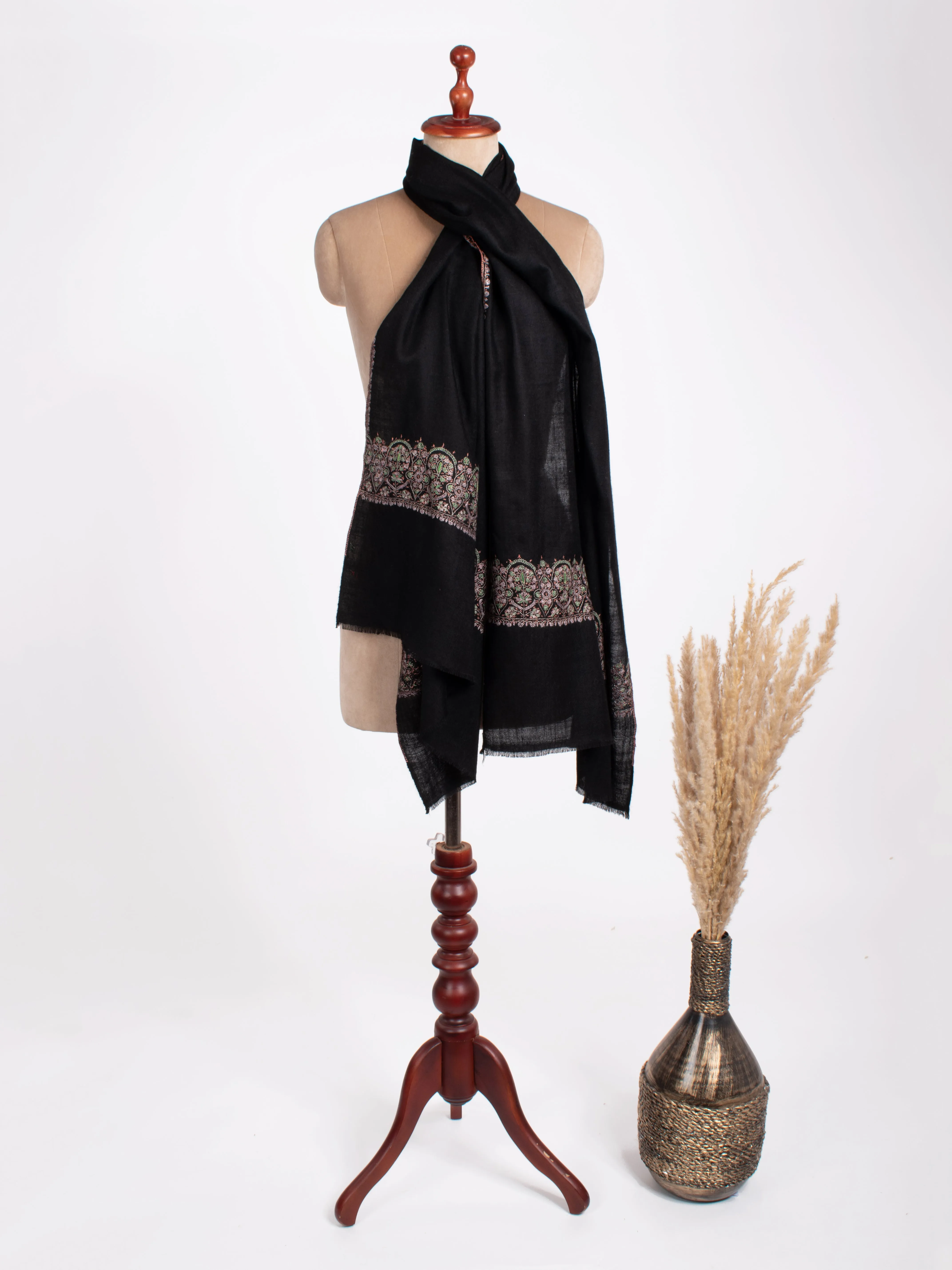 Black Embroidered Cashmere Scarf