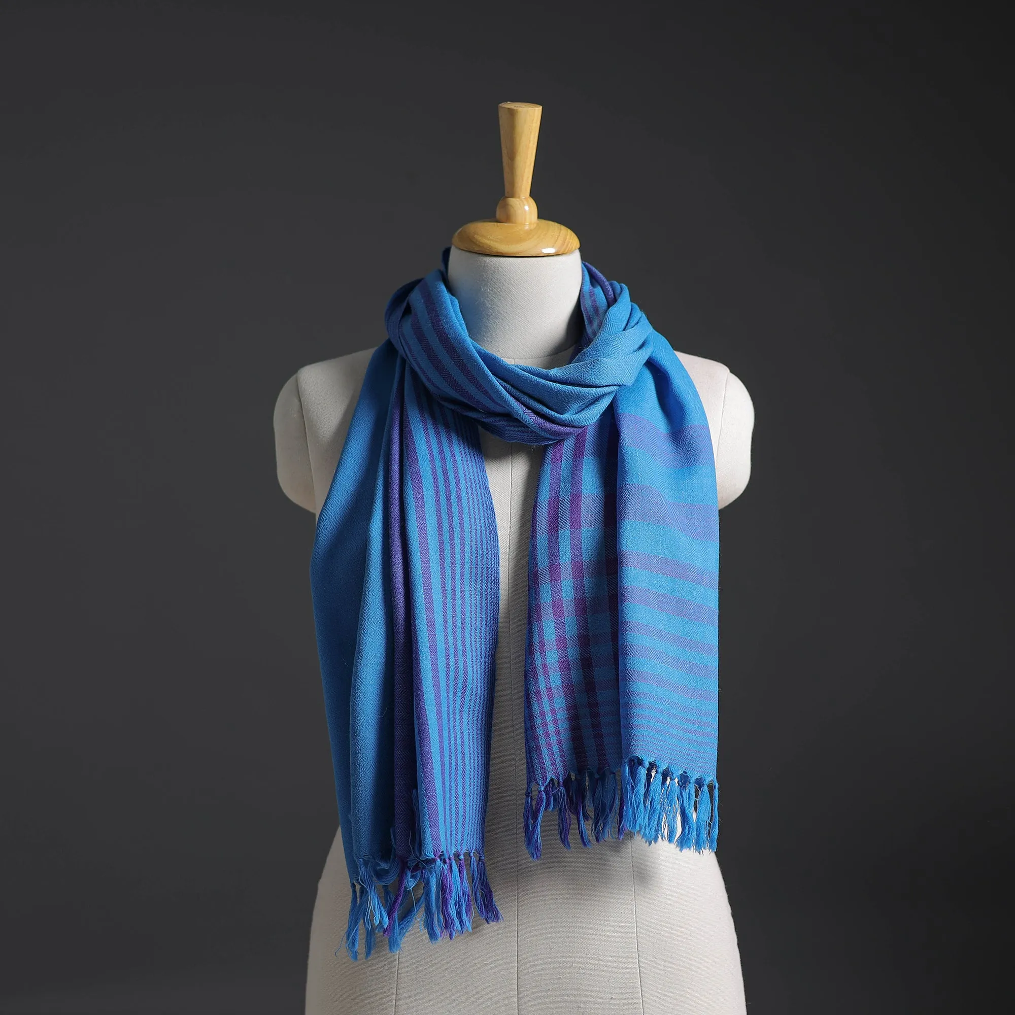 Blue - Kumaun Handwoven Pure Merino Wool Stole 152