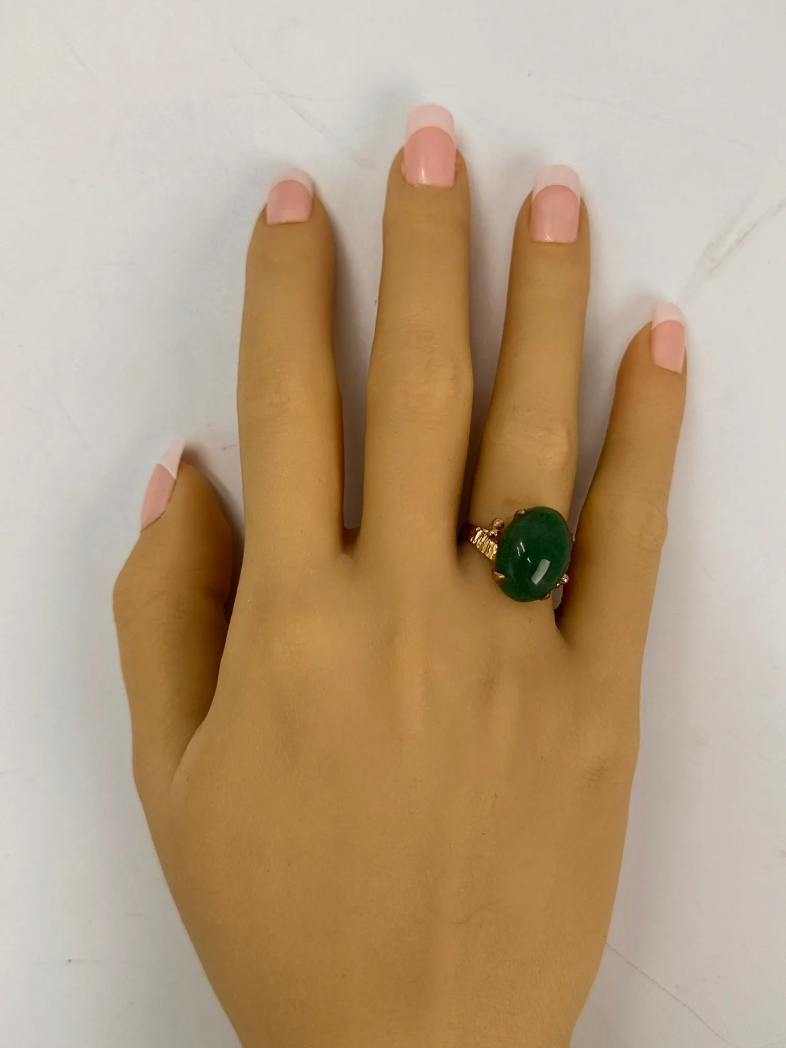 Charming Green Aventurine Quartz Ring Set in Gold Plating