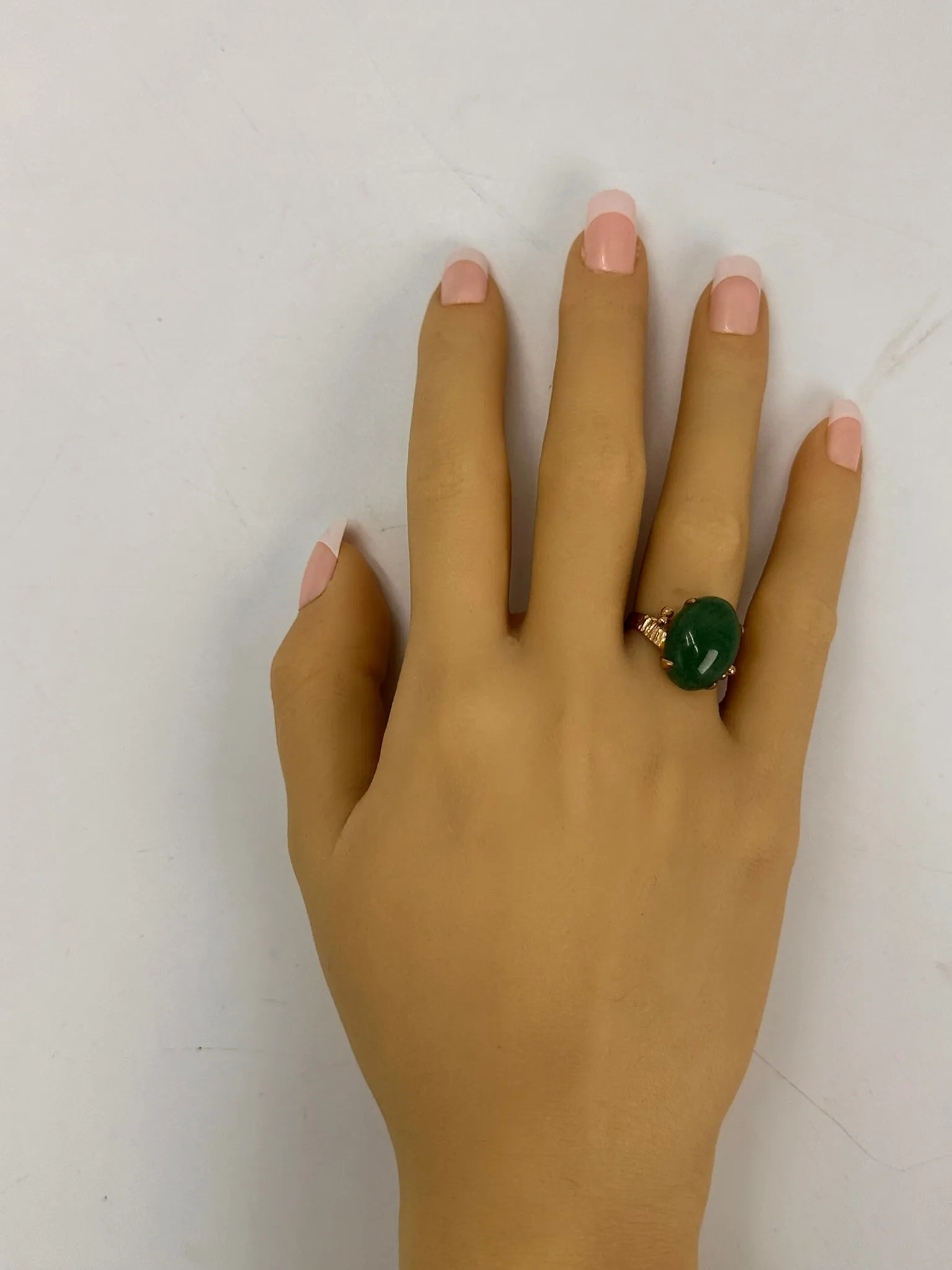 Charming Green Aventurine Quartz Ring Set in Gold Plating