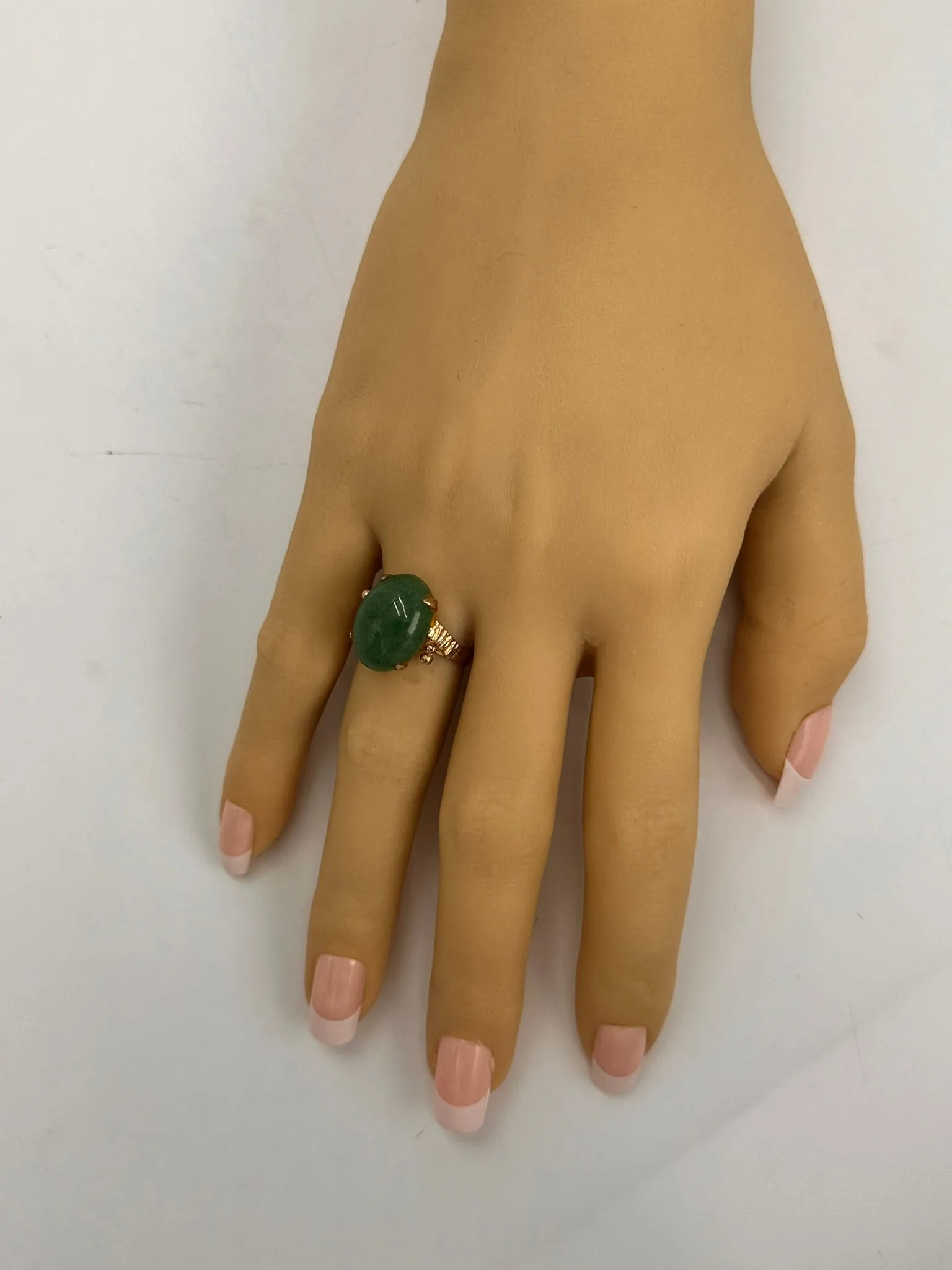 Charming Green Aventurine Quartz Ring Set in Gold Plating