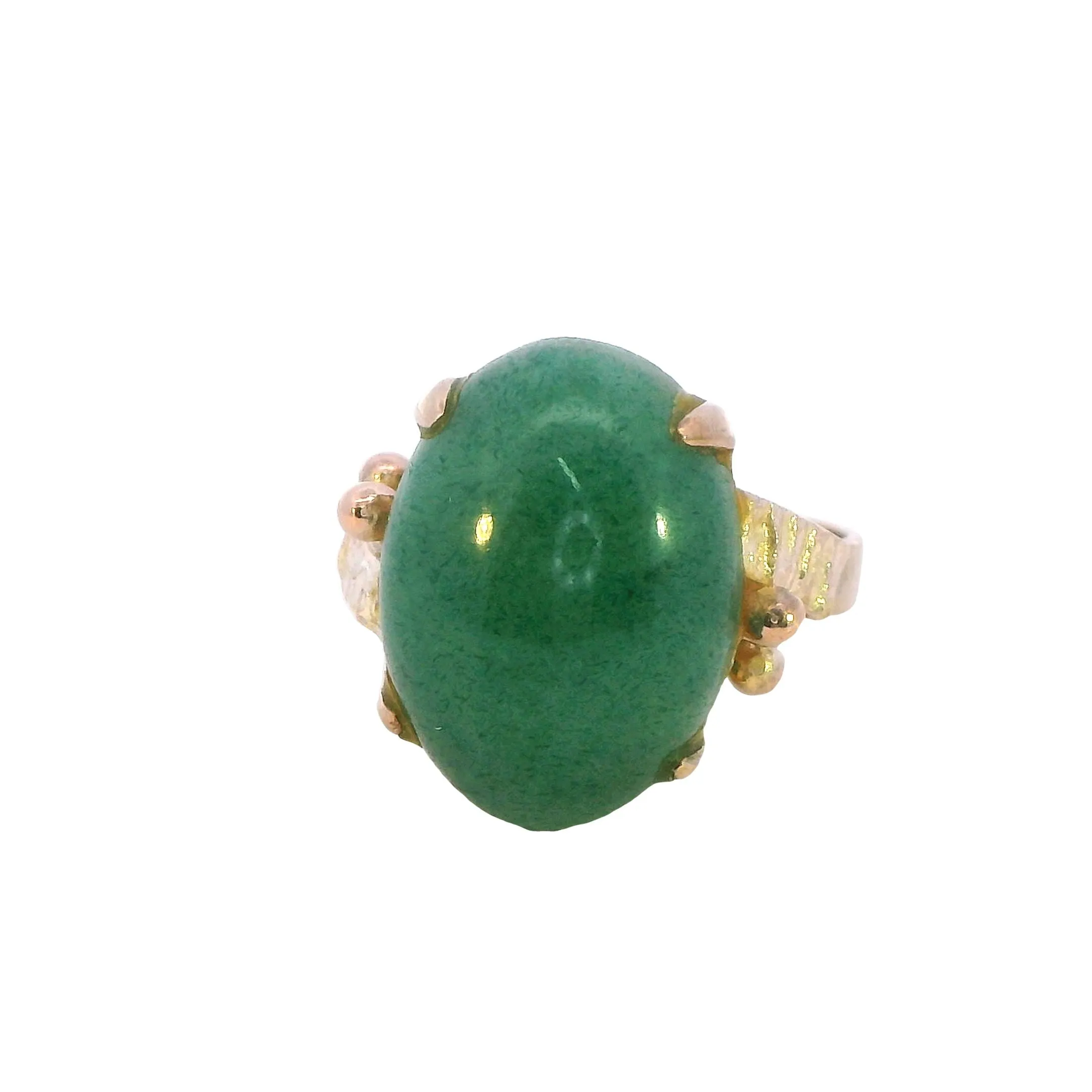 Charming Green Aventurine Quartz Ring Set in Gold Plating