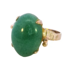 Charming Green Aventurine Quartz Ring Set in Gold Plating