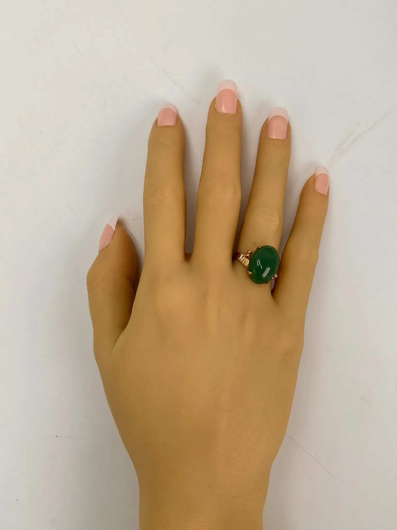 Charming Green Aventurine Quartz Ring Set in Gold Plating