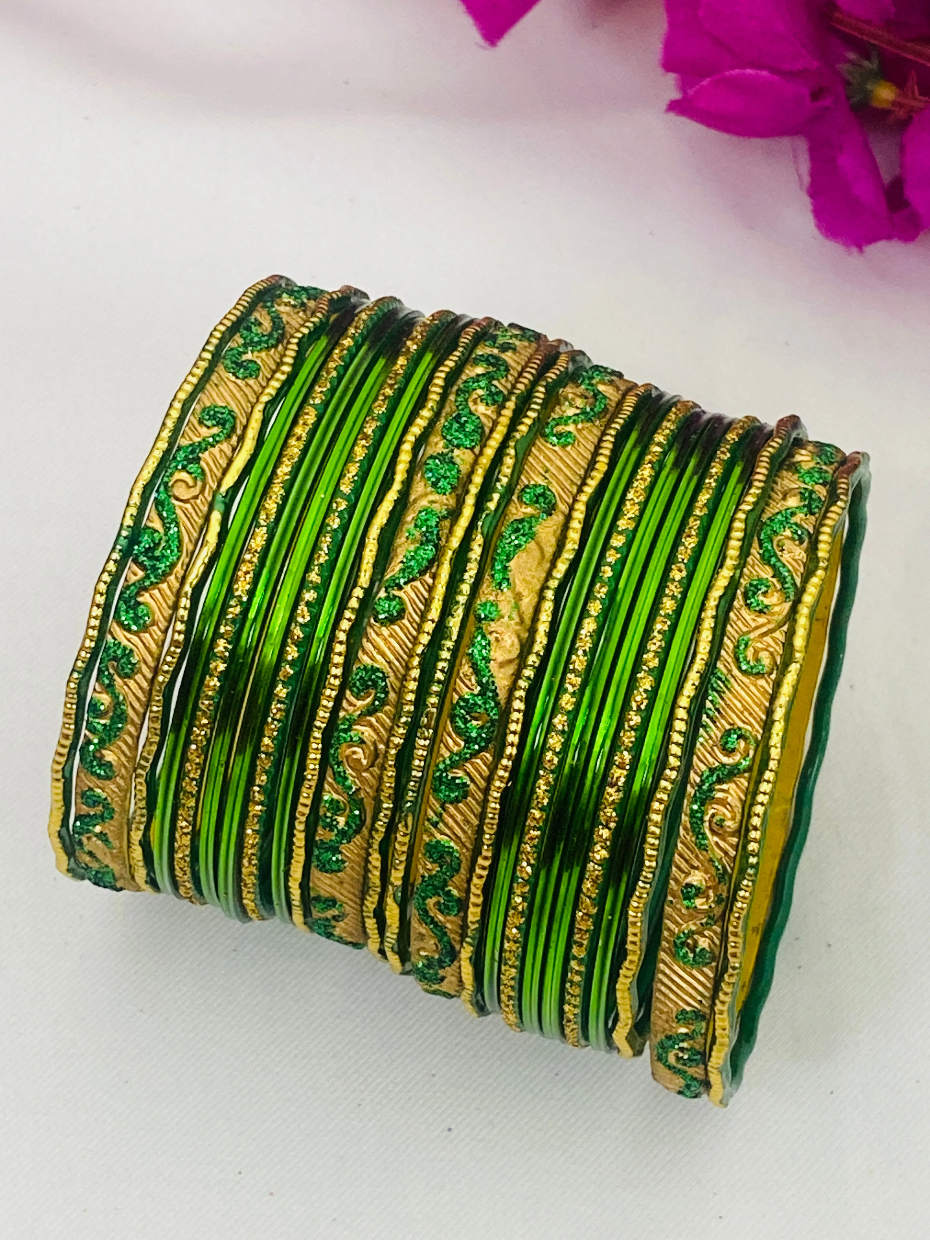 Charming Green Color Shining Designer Metal Bangles