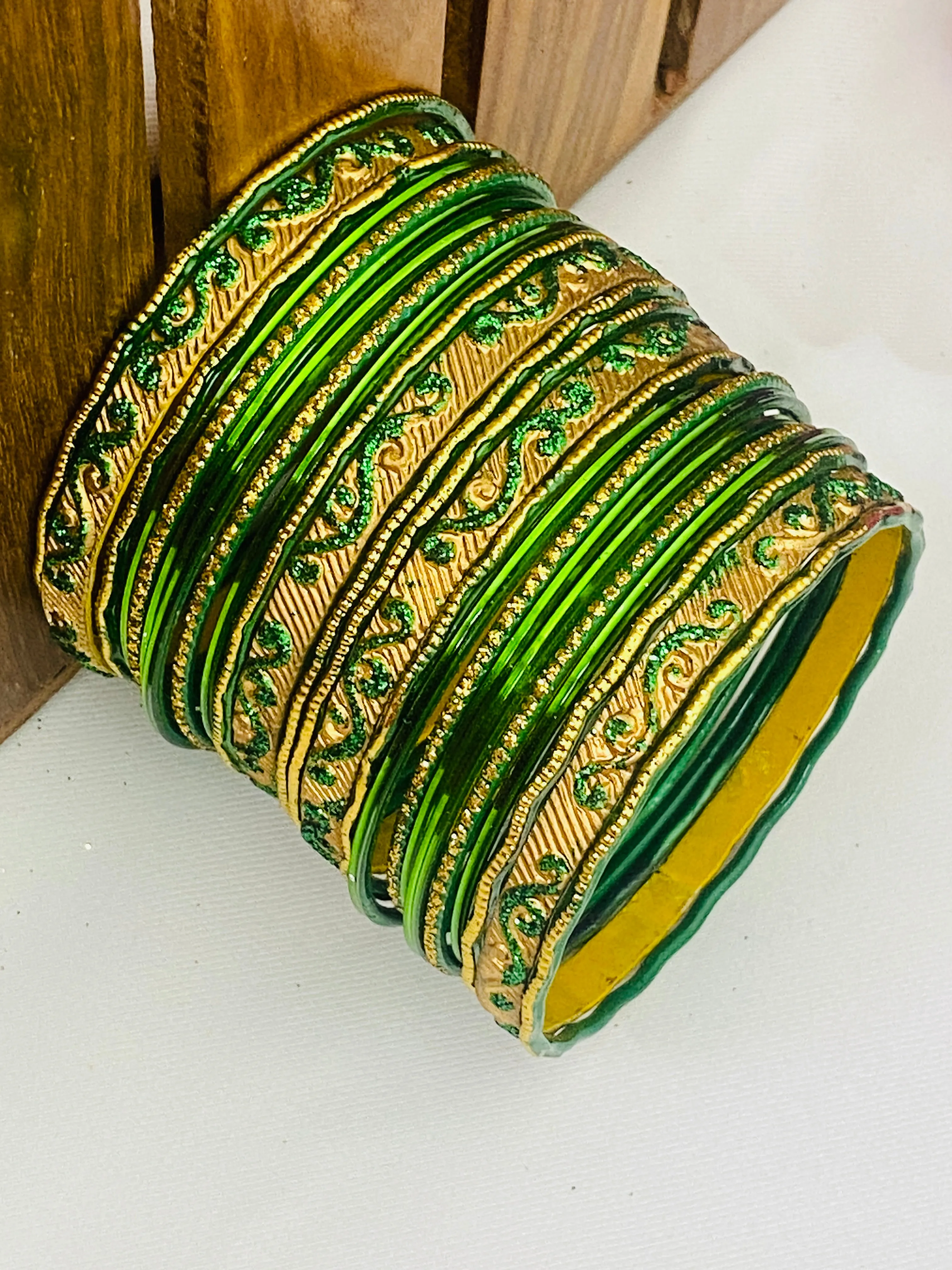 Charming Green Color Shining Designer Metal Bangles