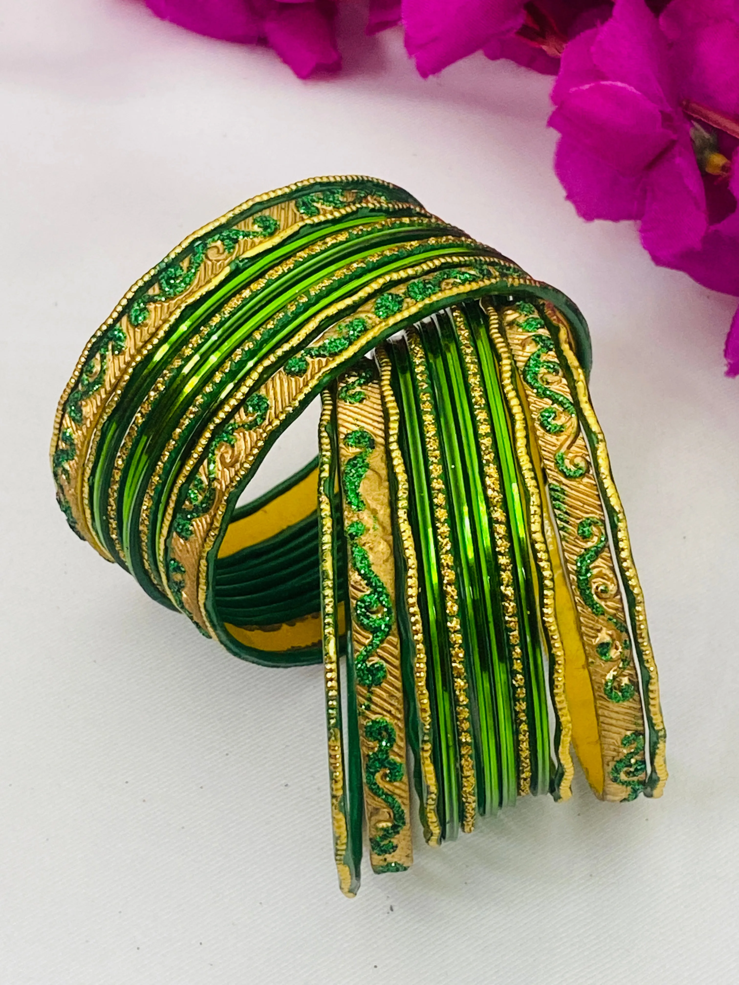 Charming Green Color Shining Designer Metal Bangles