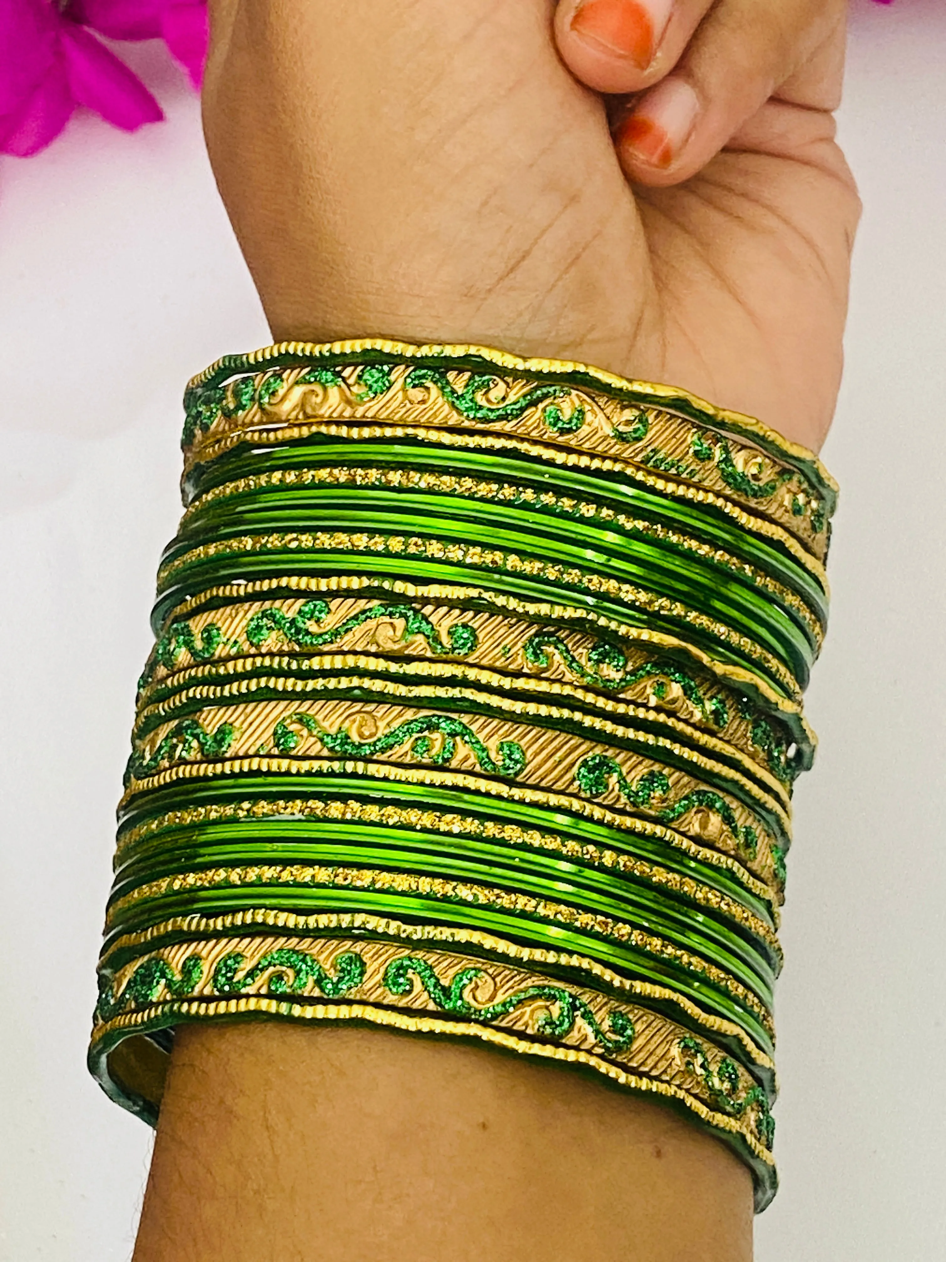 Charming Green Color Shining Designer Metal Bangles