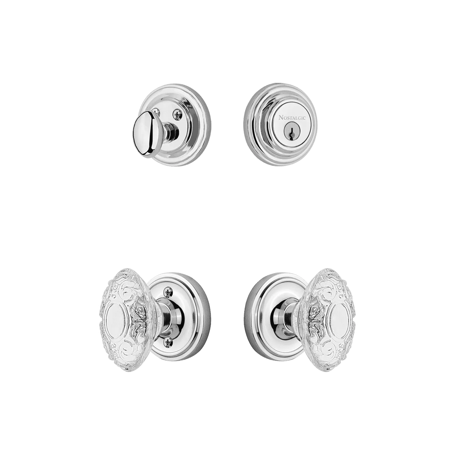 Classic Rosette Entry Set with Crystal Victorian Knob in Bright Chrome