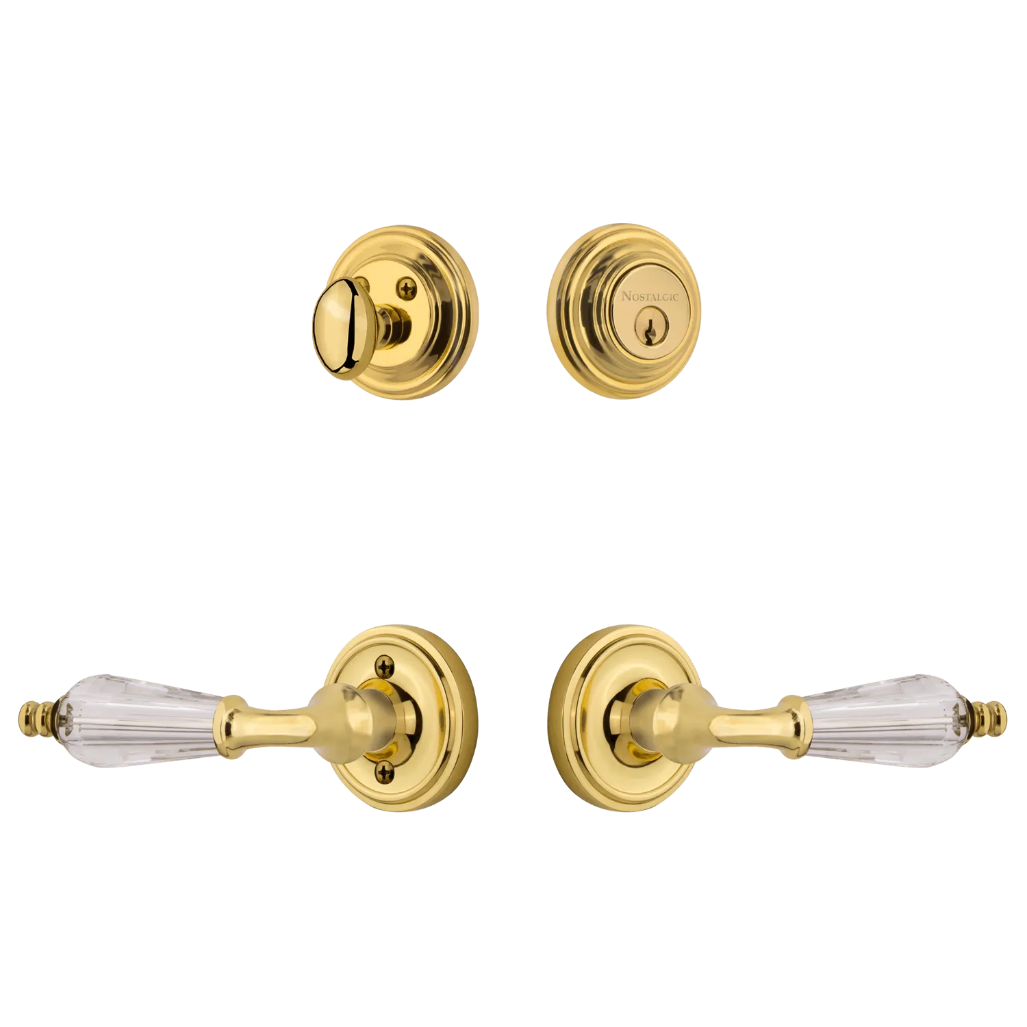 Classic Rosette Entry Set with Parlour Crystal Lever in Polished Brass