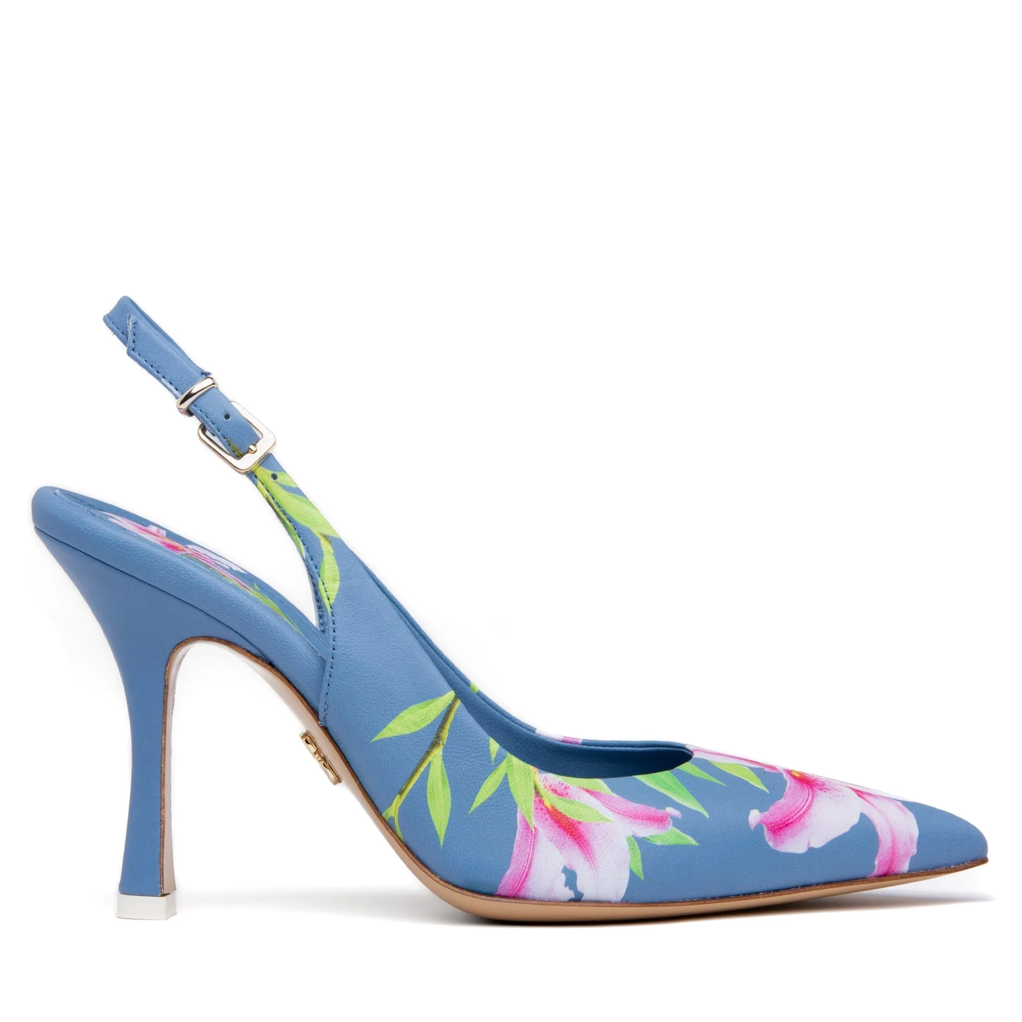 Conica Blue Printed Leather Slingback