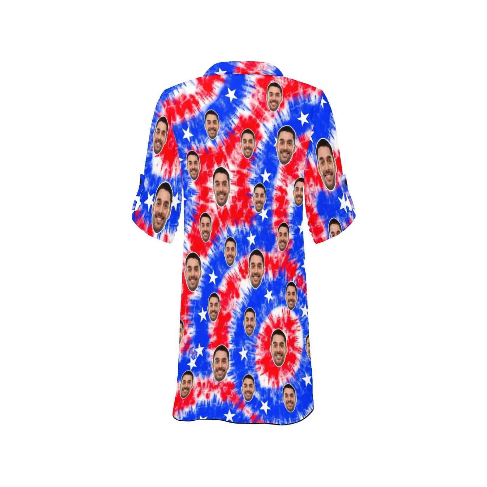 Custom Face Colorful Red&Blue Chiffon Shirt Thin Dress Cover Up Personalized Women's V-Neck Bikini Beach Tunic Top