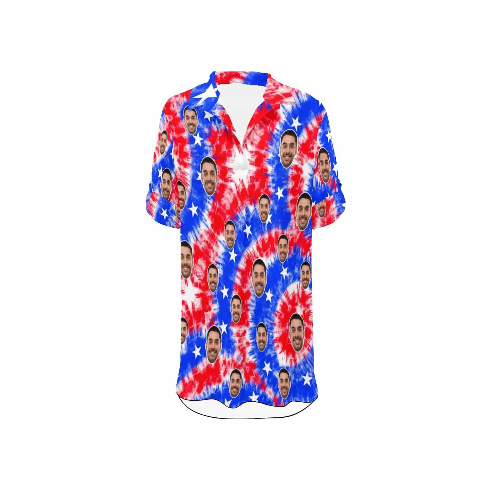 Custom Face Colorful Red&Blue Chiffon Shirt Thin Dress Cover Up Personalized Women's V-Neck Bikini Beach Tunic Top
