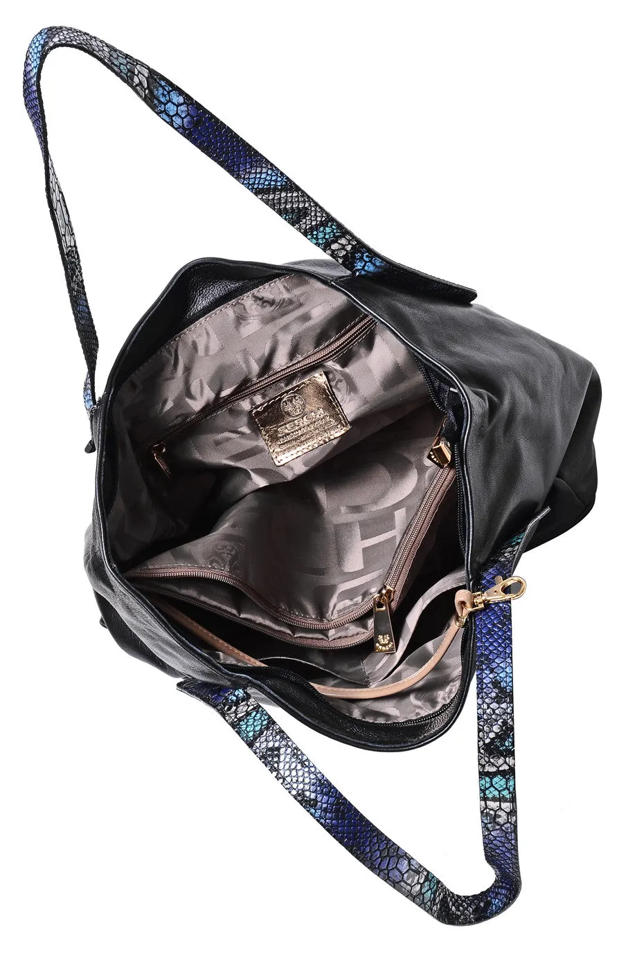 FERCHI BASILISK Black Leather Woman Tote Bag