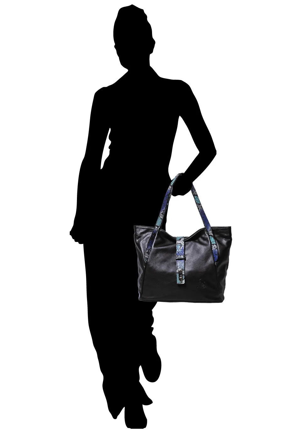 FERCHI BASILISK Black Leather Woman Tote Bag