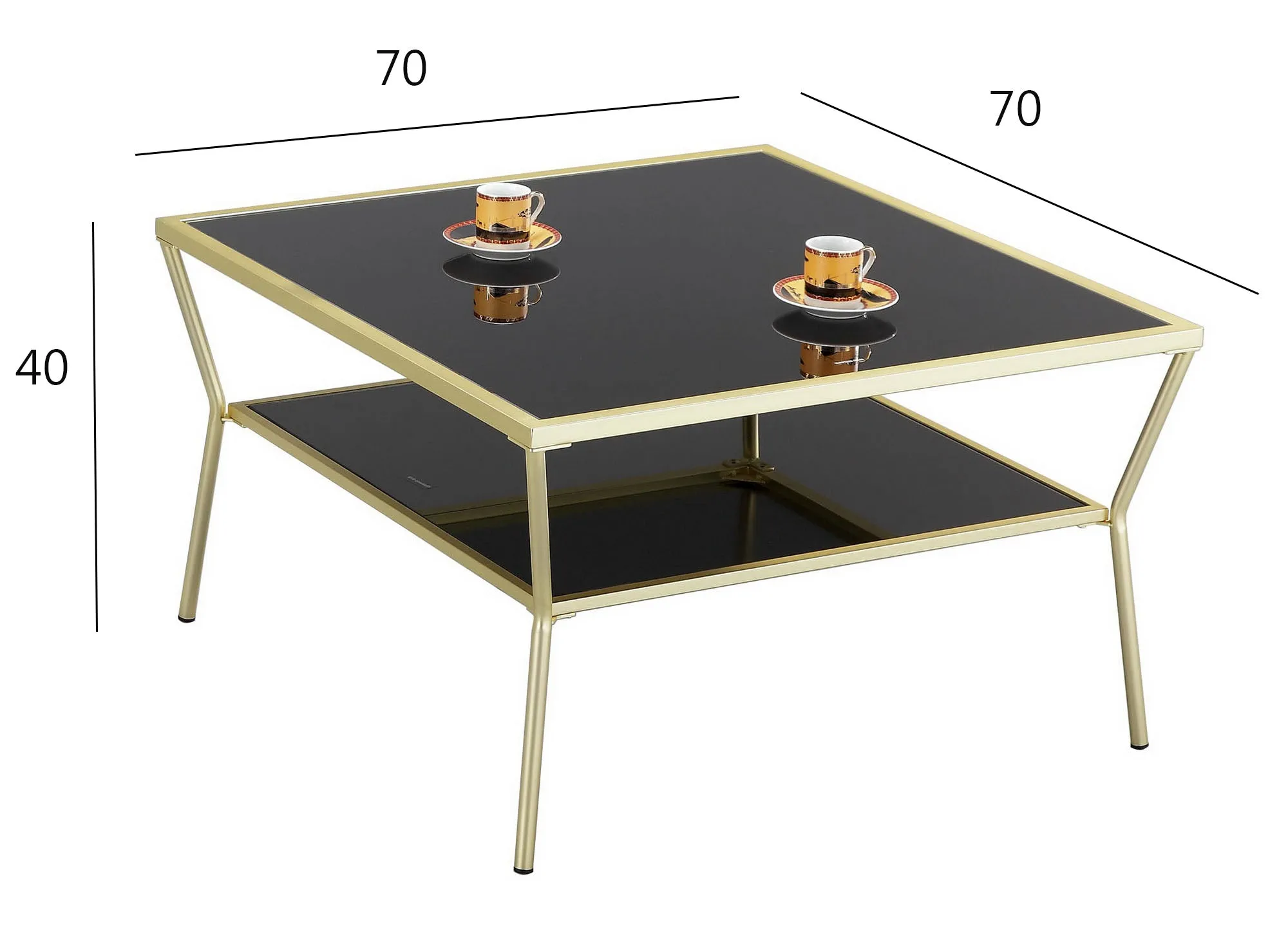 Fusion Glass Coffee Table (70 x 70 x 40cm, Brass/Black)