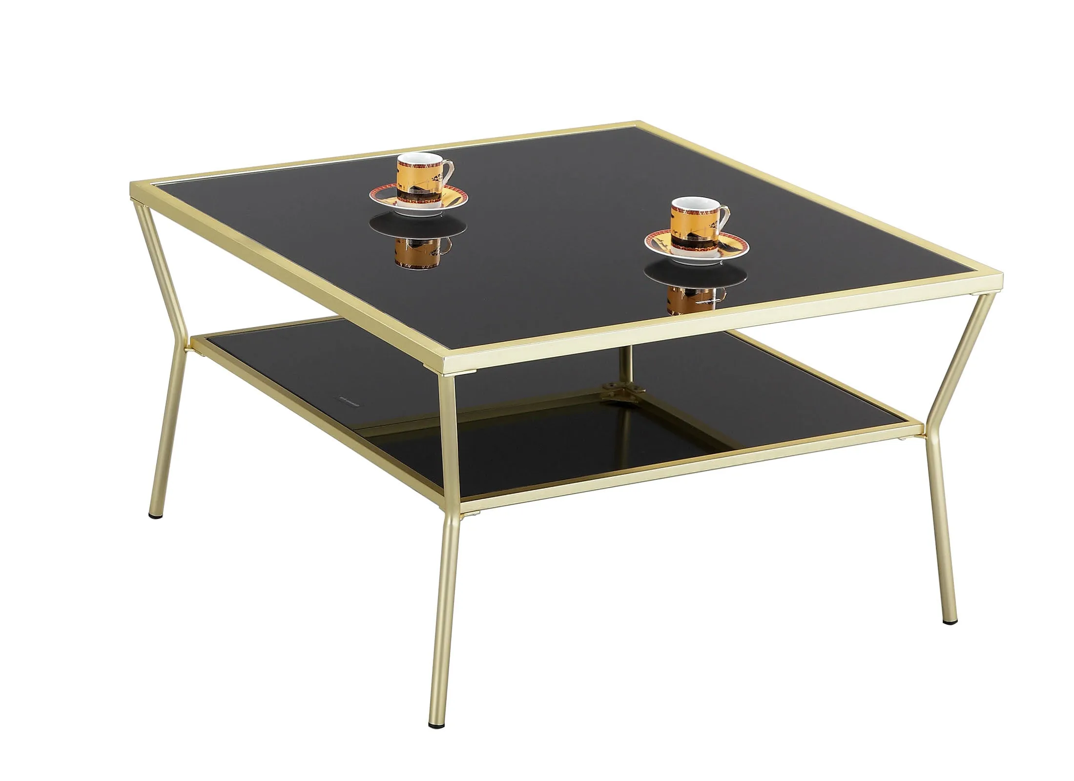 Fusion Glass Coffee Table (70 x 70 x 40cm, Brass/Black)