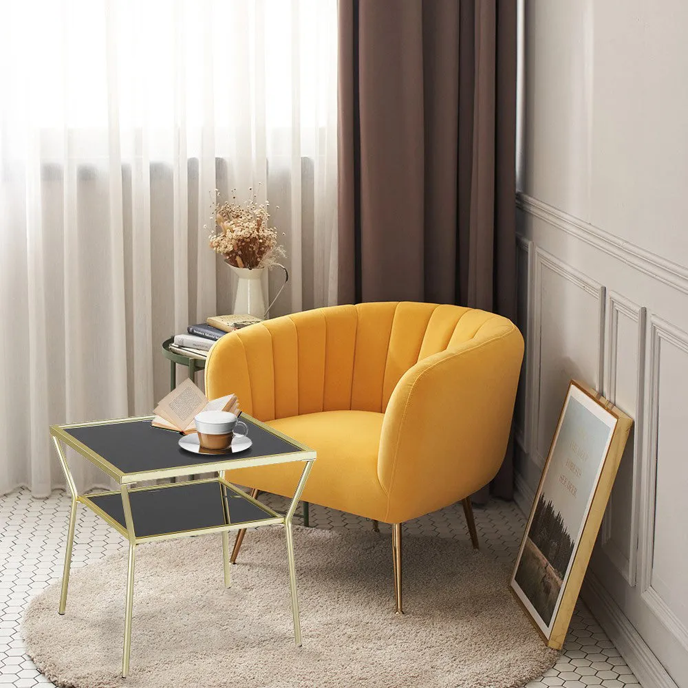 Fusion Glass Side End Table (50 x 50 x 50cm, Brass/Black)