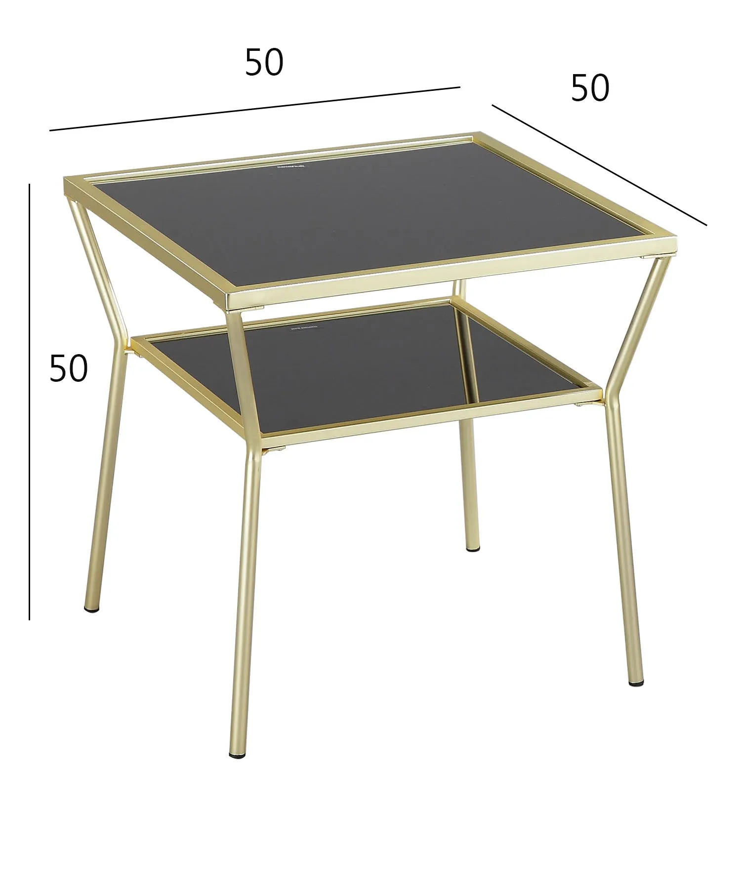 Fusion Glass Side End Table (50 x 50 x 50cm, Brass/Black)