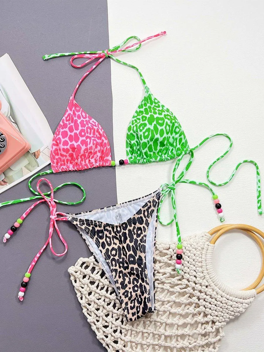 GFIT® Sexy Leopard color match Halter Bikini Sets