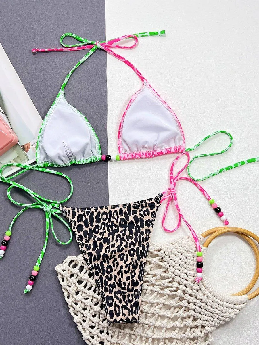 GFIT® Sexy Leopard color match Halter Bikini Sets