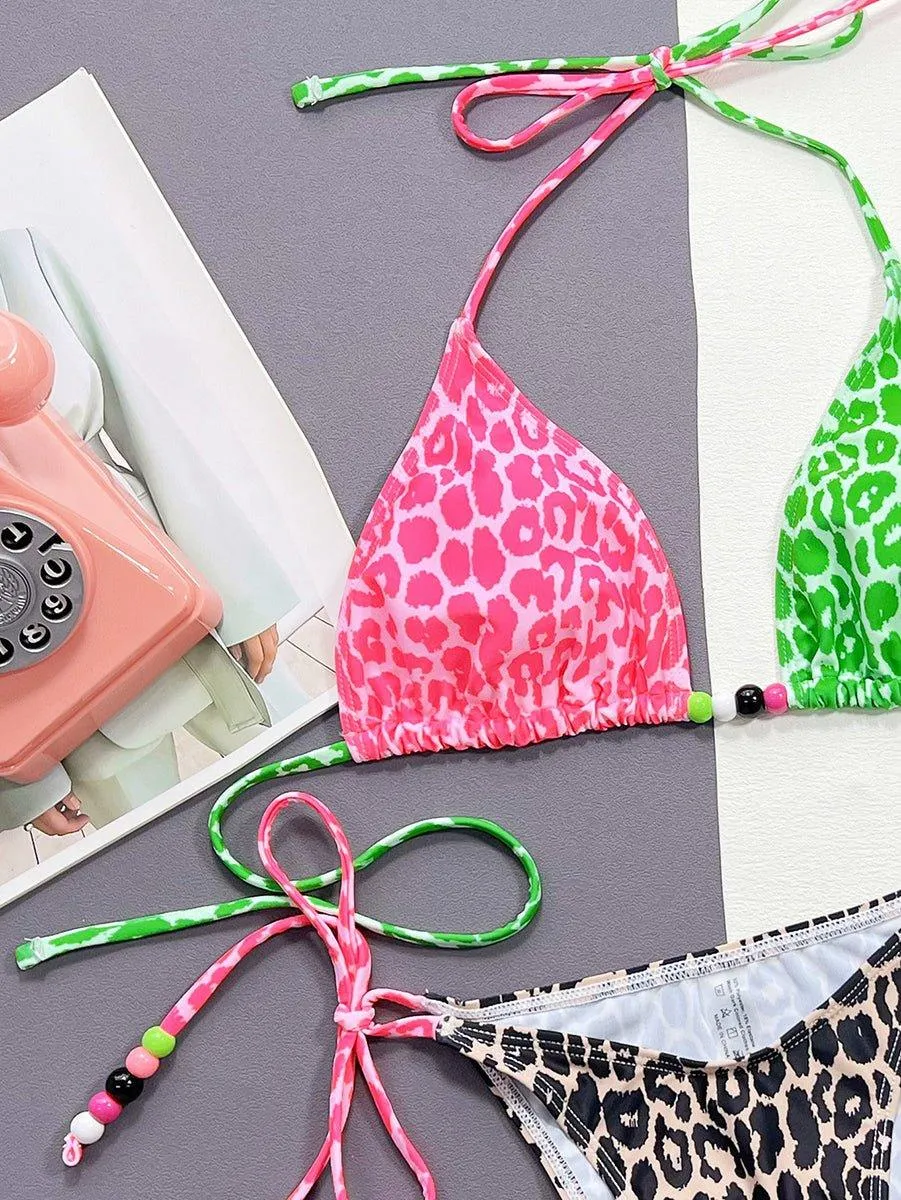 GFIT® Sexy Leopard color match Halter Bikini Sets