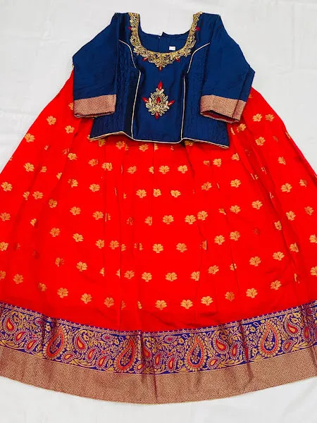 Graceful Embroidered Girls Lehenga Choli In Blue - Red
