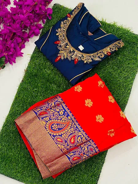 Graceful Embroidered Girls Lehenga Choli In Blue - Red