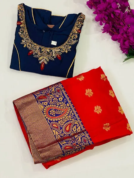 Graceful Embroidered Girls Lehenga Choli In Blue - Red
