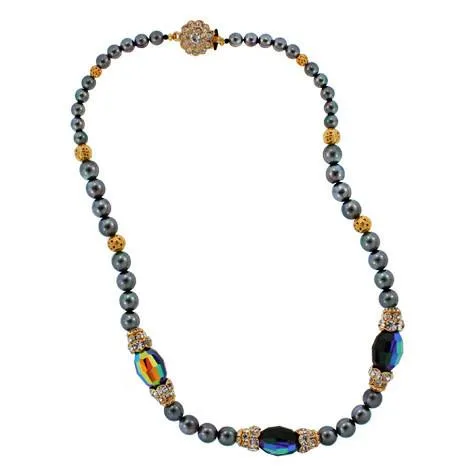 Gray Pearl Necklace with Black Crystal Sections