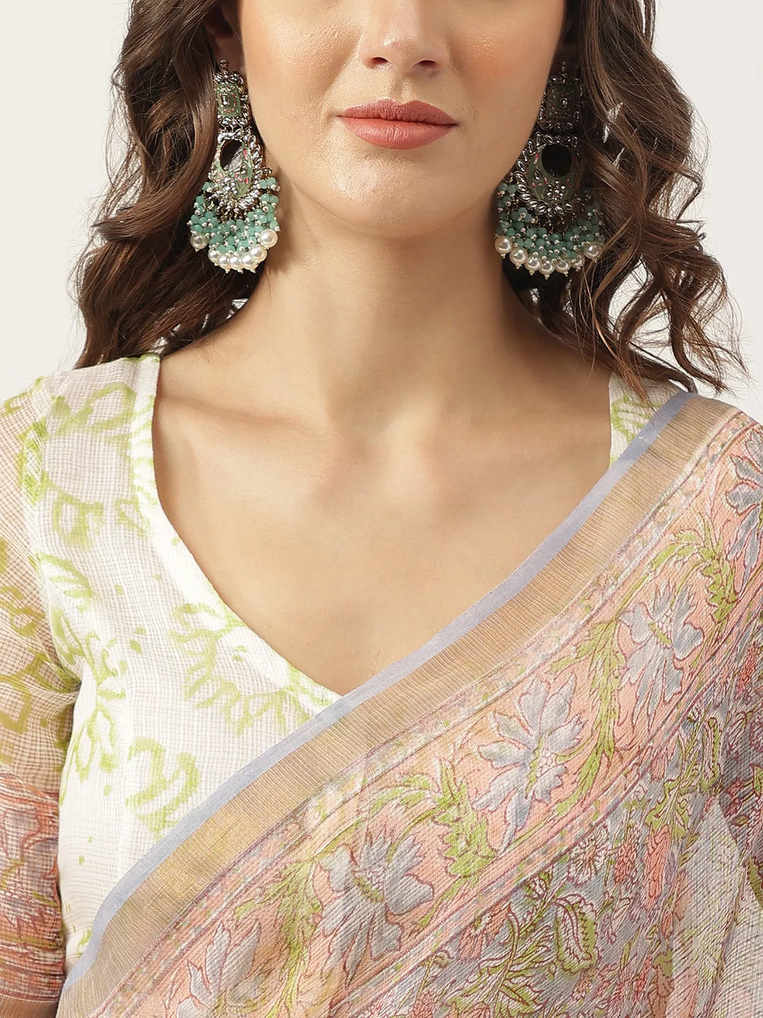 Green Hand Block Kota Doria Saree