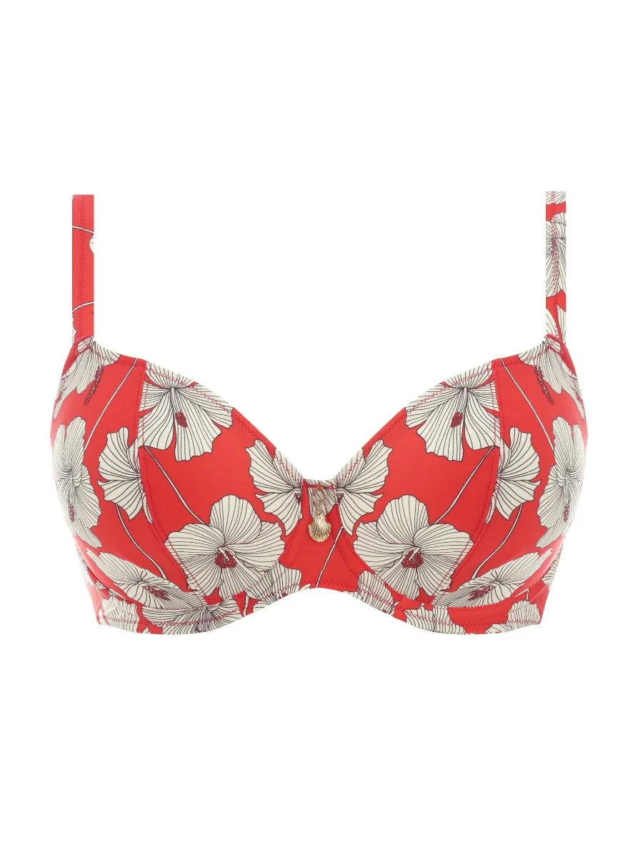 Hibiscus Beach Plunge Bikini Top - Sunset