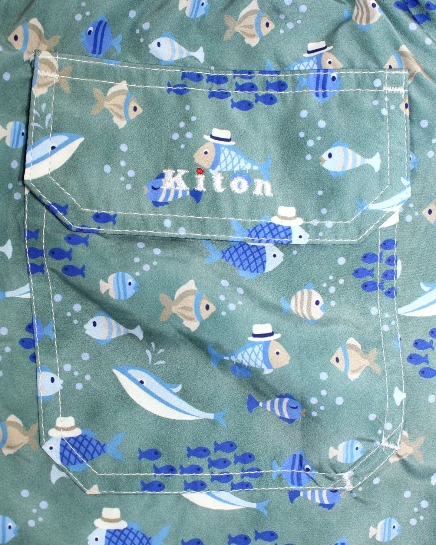Kiton Swimwear Men Swim Shorts L Ceylon Gray Royal Blue Fish SALE